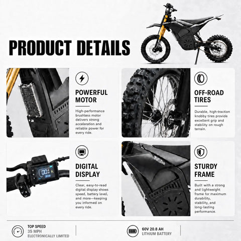 Crazy Fast 60v Electric Dirt Bike With 3000W Peak Power And Huge 20AH Battery Built For Teens And Adults Plus Full Hydraulic Brakes Sweet Mountain Off-Road Suspension For Wild Rides, side view