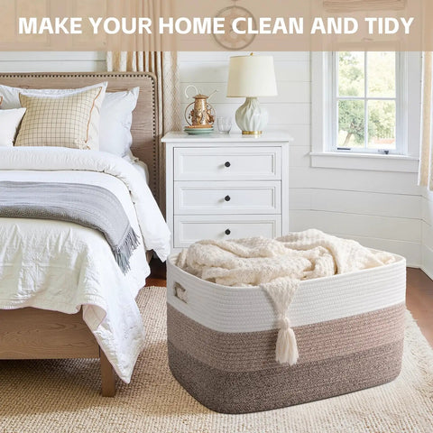 Pretty Sweet Gradient Brown Cotton Rope Storage Basket For Living Room Laundry Hamper And Pet Toy Holder Heck Of A Sturdy Rectangular Crate Holds Blankets Cozy Throws Real Talk Home Fix 75 Liter Capacity