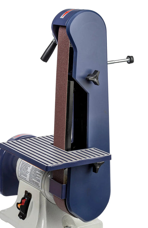 Close-up of Benchtop Combo Belt And Disc Sander With 2 Inch X 42 Inch Belt and 6 Inch Disc for wood metal plastic finishing.