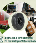 Flat Free 4.10/3.50-4 Tire And Wheel Set, Heavy Duty, 10 Inch Solid Wheel With 2.2 Inch Offset Hub in various uses