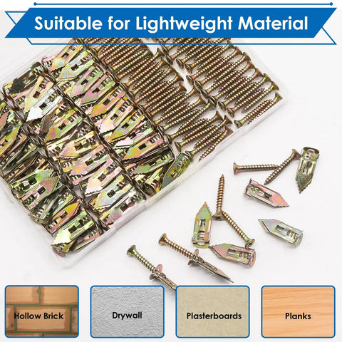 160Pcs Self Drilling Drywall Anchors With Screws Kit For Hanging Pictures Curtains Plants And Clocks 0.47x1.18 Inch Sheetrock Anchors And Expansion Screws Made Of Galvanized Steel With Yellow Zinc Plating