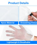 Close-up of hand holding 3 Pack Mesh Ball Bags Set Nylon Drawstring Organizer Bags 10x11.5 Inches with cord lock closure.