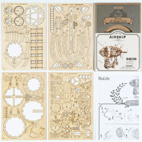 176 laser cut pieces of 3D Wooden Airship Puzzle Kit For Kids And Adults Build Your Own Model Ship In 1 To 2 Hours 176 Laser Cut Pieces With Easy Instructions And Sandpaper A Fun Family STEM Craft.