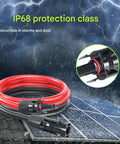 33 Ft Solar Panel Extension Cable With 6mm2 PV Wire, Easy Hookup Male And Female Connectors, IP68 Waterproof, coiled on roof