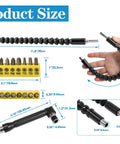 90 Degree Right Angle Driver Extension Kit With 11.6 Inch Bendable Soft Shaft Includes 1 Flexible Bit 1 Right Angle Bit And 10 Screwdriver Bits For Tight Spaces Power Drill Extension Set Pack Of 12 with product sizes displayed.