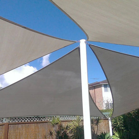 Right Triangle Sun Shade Sail For Patio And Backyard Must Have, UV Resistant And Breathable 180GSM HDPE, Light Gray installed outdoors
