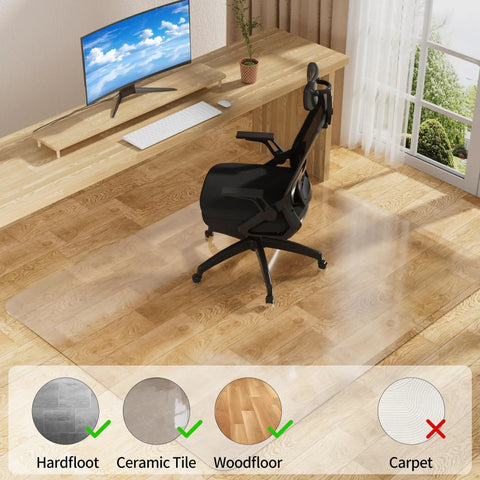 Clear Chair Mat For Hard Floors 48 Inch By 60 Inch protects hardwood tile and wood floors from rolling office chairs