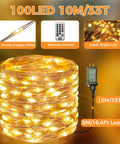 Dope Warm White Outdoor Fairy Lights With Remote, 33 Feet Of 100 LED Twinkle String Lights, waterproof with 16ft lead