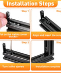 Installation steps for 24 Piece Heavy Duty Inside L Shape Connector Kit For 2020 Aluminum Extrusion Frame Hardware in black.