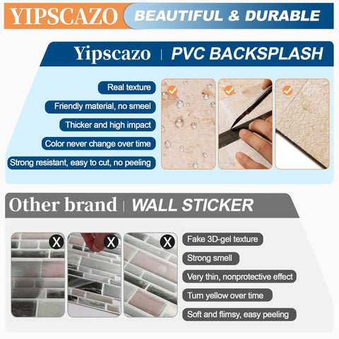 Peel And Stick Backsplash Tile Kit For Kitchen And Bathroom, Real Stone Or Wood Texture, DIY Friendly And Easy Install comparison chart