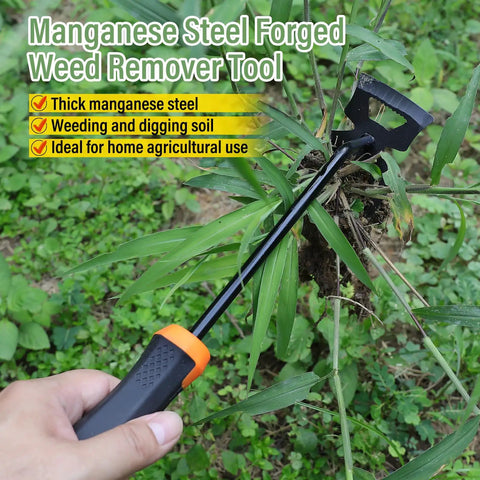 Portable Garden Weeder Tool With Six Tooth Weeder, Heavy Duty Manganese Steel Hand Weeding Tool in use on grass