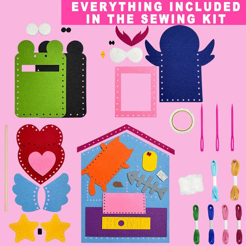Beginner Kids Sewing Kit With 6 DIY Projects Fun Prepunched Fabric Safe Plastic Needle No Glue Arts And Crafts Toy Set