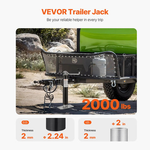 Heavy Duty 2000 Lb Trailer Jack With Weld On Pipe Mount Swivel Base 10 Inch Lift And Handle Ready For RV Horse Utility And Yacht Trailers Built With Durable Steel For Long Lasting Tough Use. 2000 lb trailer jack on RV trailer