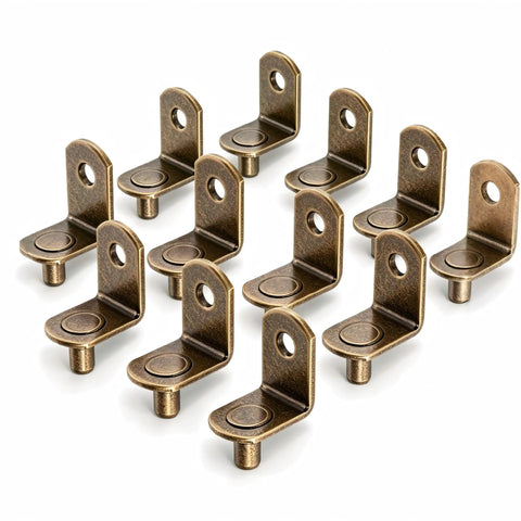 Rock Solid Steel Shelf Pins, Slick Bronze Plated 1/4 Inch Pegs, Heavy Duty Cabinet Retainers For Zero Hassle Storage In Kitchen Closets And Bookcases (40 Piece Set) displayed in a grid format.