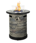 Outdoor Propane Fire Pit Table With Round Porcelain Tile Top 40,000 BTU Fire Bowl Column Auto Ignition Includes 400D Cover