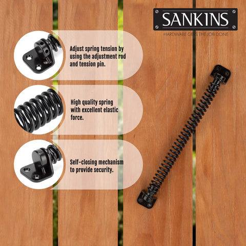 11.5 Inch Gate Spring Self Closing Heavy Duty Built To Last Outdoor Door Spring For Metal Gate Closure With Adjustable Tension For Wooden And Vinyl Fences Black Finish 4 Pack installed on wooden gate
