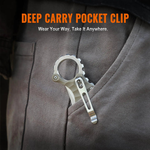 EDC Pocket Knife With 2.97 Inch 14C28N Blade, G10 Handle, shown clipped to pocket, illustrating deep carry pocket clip