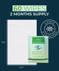 NOVEHA Tea Tree Eyelid Cleansing Wipes packet with green label, 60 wipes