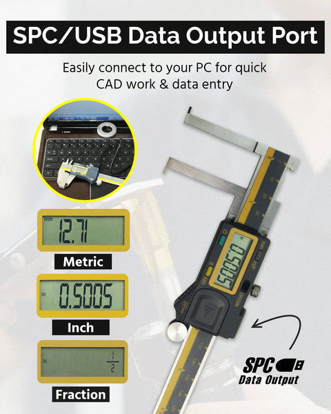 Absolute Origin 0 To 6 Inch Internal Slot Digital Caliper With IP54 Stainless Steel Body USB SPC Output displayed on screen