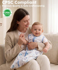 Mother holding a baby wearing 2 Pack Baby Sleep Sack 0-6 Months 0.5 Tog 100 Percent Cotton Wearable Blanket With 2-Way Zipper