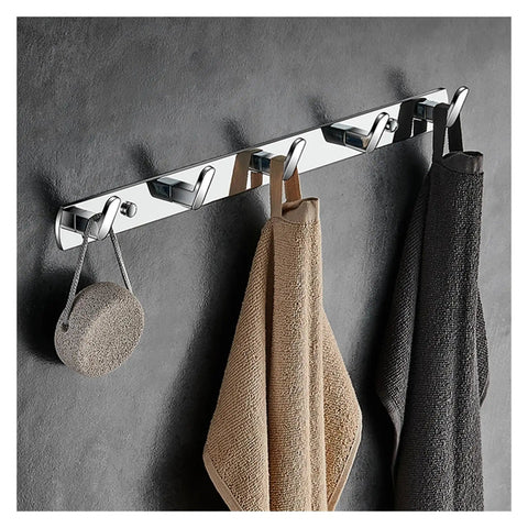 Heavy Duty Chrome Wall Hook Handles Daily Hustle In Bathrooms And Kitchens While Snagging Towels Keys And Coats To Stay Put On Tile Or Drywall Locks Down Solid With Zero Rust After Quick Install holding towels on a gray wall.