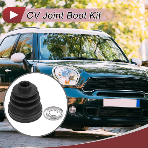 Mini Cooper CV Joint Boot Kit Inner Constant Velocity Boot With Clamps Black Rubber Replacement 2002 2008 Direct Fit For Preventive Maintenance Heavy Duty And Long Lasting Vehicle Protection, shown with clamps