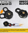 Beefy Off Road Winch Recovery Kit 8 Piece Set With 4x20 Tow Strap 4x8 Tree Saver 33000 Lbs Snatch Block in black, close-up.