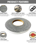 Grey Self Stick High Temp BBQ Gasket For Smokers, 15 Feet Long, 1/2 In By 1/8 In Size, Nomex Fiber Blend, Ultra Durable Heat Resistant Seal, Easy Peel And Stick Gasket, Perfect For Smoker Grill And Oven Seals; grey self-stick gasket roll