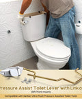 Left Hand Pressure Assist Toilet Lever With Linkage For Gerber Ultra Flush Tanks 99-571-KT Compatible Durable Brass Construction One Pack Replacement Handle For Smooth Flush And Long Lasting Performance, left front mount