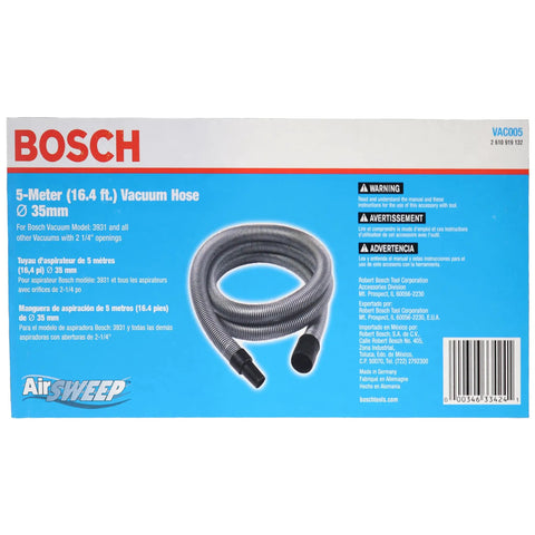 Box showing 16.4 Foot 35mm Vacuum Hose VAC005 For Dust Extraction and Power Tool Attachments with friction fit connectors.