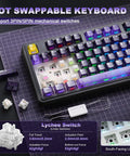 Locked In Wireless Gaming Keyboard With Smart Tft Display And Rotating Volume Knobs Precise Fingertip Tweaks For Epic Desktop Setup And Late Night Grinding Purple Lychee Mechanical Switches with hot swappable keys.