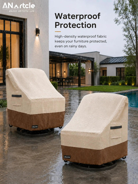 Outdoor Swivel Lounge Chair Cover 2 Pack Heavy Duty 600D Waterproof Patio Furniture Covers For Beefed Up Weatherproof Protection Fits Swivel Chairs Rockers Adirondack 30 X 34 X 38.5 Inches Beige And Brown on chairs by pool