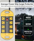 Beefy Heavy Duty Metal Power Strip Surge Protector With 8 Outlets, 15 Amp, Aluminum Housing, Yellow, 6 Ft Extension Cord