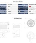 Specifications and dimensions of Led Latching Push Button Switch 5 to 24V 20A 1NO Waterproof IP67 Aluminum Alloy With Wire Socket Plug Red 19mm.