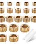 Brass pipe plug set, 20 pieces with internal hex socket; NPT sizes 1/8", 1/4", 3/8", 1/2"