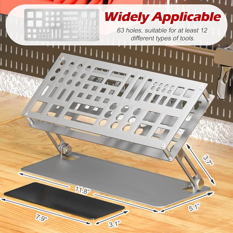 Premium Screwdriver Organizer Holder For Desktop Tools, height and angle adjustable carbon steel rack, silver finish