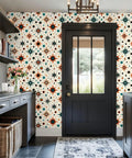 Retro Starburst Peel And Stick Wallpaper Roll With Heavy Duty Self Adhesive Backing For Instant Accent Wall Makeovers That Hit Different With Bold Geometric Patterns And Offer Zero Fuss Transformation Across Any Room displayed in an entryway.