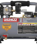 Front view of a Hot Dog Style One Gallon Air Compressor For Finish And Trim Half Horsepower Quiet Portable Air Pump And Tire Inflator