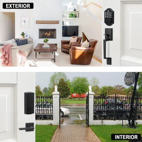 Keypad Deadbolt Electronic Keyless Entry Door Lock With Handle For Homes Offices And Hotels No Key Hassle Easy To Install; exterior view