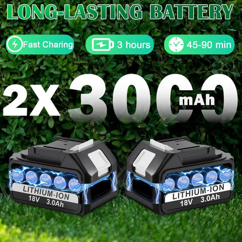 Two 18V 3.0Ah lithium-ion batteries for Cordless Hedge Trimmer With Battery And Charger 2 In 1 Small Electric Hedge Trimmers