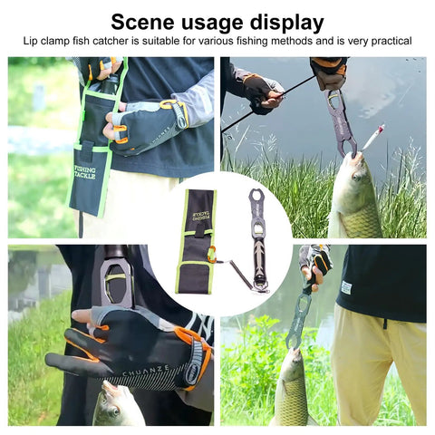 Fish Lip Gripper With Weight Scale And 360 Degree Rotation Aluminum Alloy Grip Tool For Handling Up To 40 Pounds Lightweight Portable Non Slip Rubber Handle Extra Wide 1.65 Inch Opening And Reel Safe Tackle Clip
