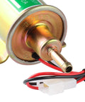 12V Inline Low Pressure Fuel Pump For Gas And Diesel With 2.5 To 4 PSI Output, 30 GPH Flow Rate, 8 Mm Hose Size, metal casing, close-up view