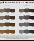 Knockout Match Wood Stain Repair Kit With Brush On Touch Up Bottles For Scratches And Dings Provincial Dark Walnut Ebony And Red Mahogany Tones color guide showing wood stain options.