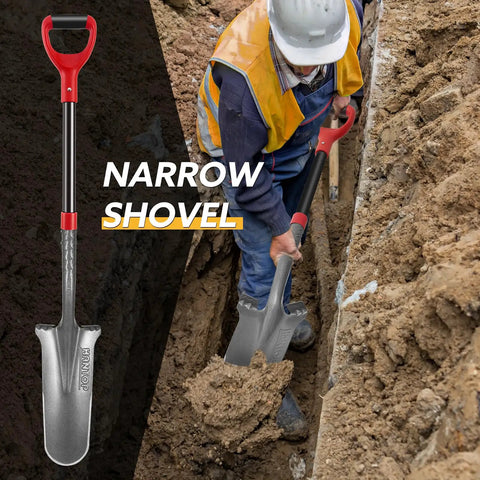 Worker using Drain Spade With Fiberglass Handle For Gardening And Trenching Sharp Edge Shovel For Cutting Roots in trench