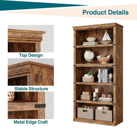 Retro Industrial Bookcase With A Sturdy Iron Frame And MDF Shelves For Living Room Or Office, featuring stable structure detail