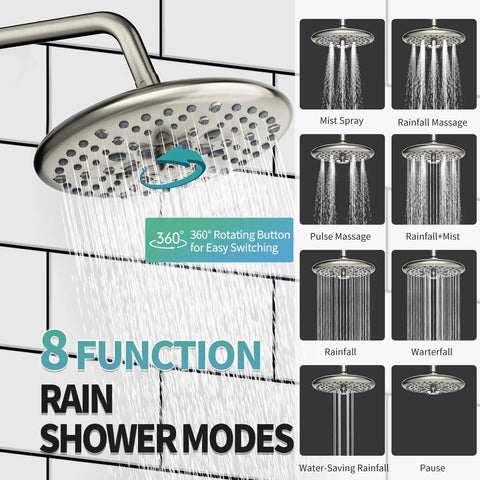 Top Tier Brushed Nickel Shower System Featuring 10 Inch Multifunctional High Pressure Head And Handheld Sprayer Plus Quick Swap Valve For A Major Bathroom Glow Up