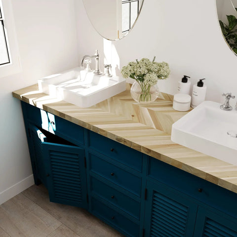 Built Tough Hella Sturdy Chevron Butcher Block Countertop 72 By 25 By 1.5 Inches Unfinished Acacia Solid Wood Table Top for bathroom sink.
