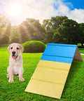 A Frame Dog Agility Ramp For Backyard Training Dope Outdoor Jumping Gear 83.5 By 23.6 Inches with dog sitting on grass