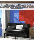 Top Shelf Self Adhesive Soundproofing Foam Acoustic Panels 5Cm Thick Flame Retardant Polyurethane Egg Crate Noise Reduction Mat For Studio Walls Heavy Duty Build Hits Different In Black installed behind a black piano in a bright room.