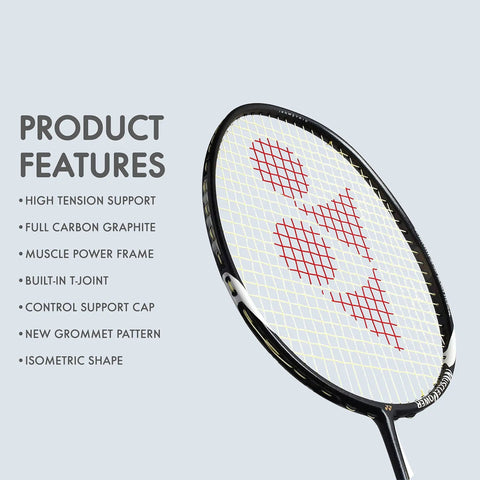 Muscle Power 29 Carbon Graphite Badminton Racket With Full Racket Cover For Intermediate Players, focus on isometric head design.